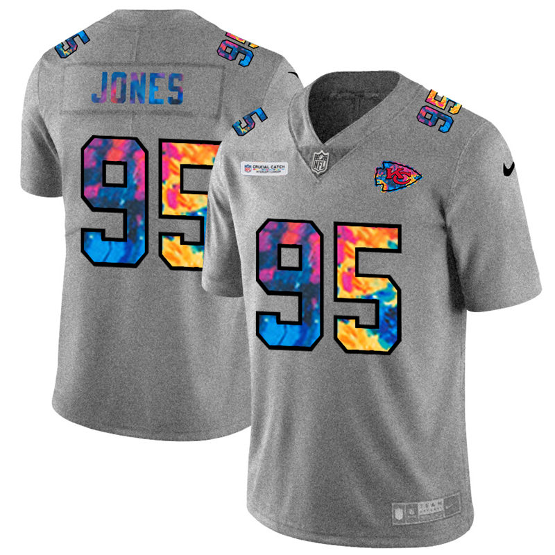 NFL Kansas City Chiefs #95 Chris Jones Men Nike MultiColor 2020  Crucial Catch  Jersey Grey->oakland raiders->NFL Jersey
